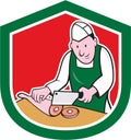 Butcher Chopping Meat Shield Cartoon