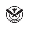 Butcher classic emblem with crossed knife logo design