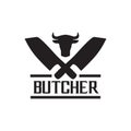 Butcher classic emblem with crossed knife logo design