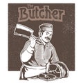 The butcher cut the meat of Royalty Free Stock Photo