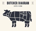 Butcher diagram and scheme - Beef,cow