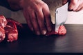 Butcher hands close up