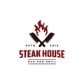 Butcher knife and fire Vintage Retro Cafe Bar Steak House logo design