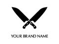 Butcher knife logo for brand name. Icon of meat knife for restaurant, butchery and chef. Silhouette of kitchen cleaver. Black