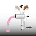 Butcher meat grinder making sausages from animals