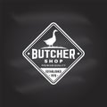 Butcher meat shop with goose Badge or Label. Vector. Vintage typography logo design with goose silhouette. Elements on