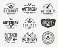 Butcher, Meat shop logo set. Set of 9 meat logo templates for Steak House, Meat shop, butchery emblems.