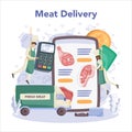Butcher or meatman online service or platform. Fresh meat and semi-finished