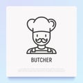Butcher with mustache and hat thin line icon. Modern vector illustration Royalty Free Stock Photo