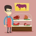 Butcher offering fresh meat in butchershop.