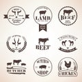 Butcher retro emblems and labels set, design elements and templ Royalty Free Stock Photo