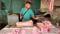 Butcher selling meat in a public market in Havana Vieja, Cuba Royalty Free Stock Photo