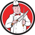 Butcher Sharpening Knife Circle Cartoon Royalty Free Stock Photo