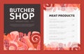 Butcher shop assortment with price. Organic meat, farm shop, market products banner Royalty Free Stock Photo