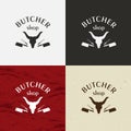 Butcher Shop icon, vector Butcher Shop logo, Butcher Shop emblem. Cow face and knife retro vector illustration