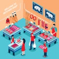 Butcher Shop Inside Isometric Illustration