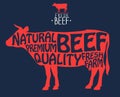 Butcher shop label. Badge with Cow. Fresh Beef vintage print. Butchery meats. Vector