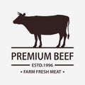 Butcher shop label. Badge with Cow. Fresh Beef vintage print. Butchery meats. Vector