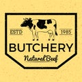 Vintage butcher shop label/badge with cow/beef.
