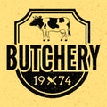 Vintage butcher shop label/badge with cow/beef. Butchery meats.