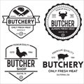 Butcher shop labels badges emblems set. Butchery store advertising design elements collection. Meat shop typography Royalty Free Stock Photo