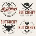 Butcher shop labels badges emblems set. Butchery store advertising design elements collection. Meat shop typography Royalty Free Stock Photo