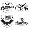 Butcher shop labels badges emblems set. Butchery store advertising design elements collection. Meat shop typography Royalty Free Stock Photo