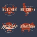 Butcher shop labels badges emblems set. Butchery store advertising design elements collection. Meat shop typography