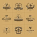 Butcher shop logos set vector illustration good for farm or restaurant badges with animals and meat silhouettes