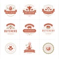 Butcher shop logos set vector illustration good for farm or restaurant badges with animals and meat silhouettes