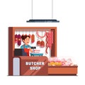 Butcher shop owner woman at checkout counter Royalty Free Stock Photo