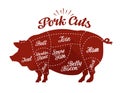 Butcher shop. Pork cuts. Vector illustration