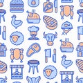 Butcher shop seamless pattern with thin line icons