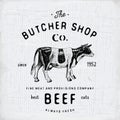 Butcher Shop vintage emblem beef meat products, butchery Logo template retro style. Vintage Design for Logotype, Label, Badge and Royalty Free Stock Photo