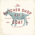 Butcher Shop vintage emblem goat meat products, butchery Logo template retro style. Vintage Design for Logotype, Label, Badge and Royalty Free Stock Photo