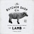 Butcher Shop vintage emblem lamb meat products, butchery Logo template retro style. Vintage Design for Logotype, Label, Badge and Royalty Free Stock Photo