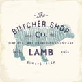 Butcher Shop vintage emblem lamb meat products, butchery Logo template retro style. Vintage Design for Logotype, Label, Badge and Royalty Free Stock Photo
