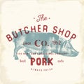 Butcher Shop vintage emblem pork meat products, butchery Logo template retro style. Vintage Design for Logotype, Label, Badge and