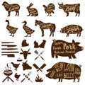 Butcher tools. Farm animals. Fresh pork. Royalty Free Stock Photo