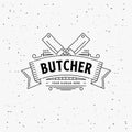 Butcher vintage logo on ribbon gray back