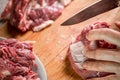 Butchering meat on a cutting board