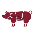 Butchering a pig at a slaughterhouse. icon in flat style