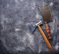 Butchers vintage cleaver and axe for meat Royalty Free Stock Photo