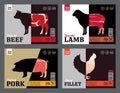 Butchery labels, and design elements. Farm animal silhouettes and icons Royalty Free Stock Photo