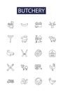 Butchery line vector icons and signs. meat, beef, butchery, steak, butcher, pork, shop,raw outline vector illustration