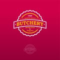 Butchery logo. Beautiful vintage logo on a red background. Badge or sign.