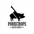 Butchery logo pork chop and cut vector