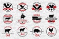 Butchery Logos, Labels, and Design Elements. Farm Animals Silhou