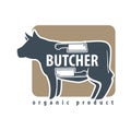 Butchery logotype sign with cow and two meat knives