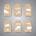 Butchery shop price tags and labels.